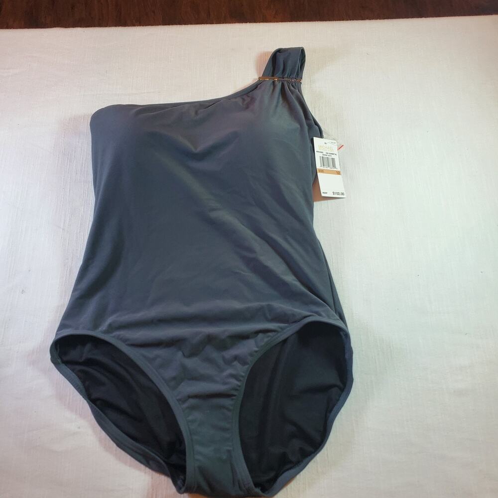 Michael Kors Womens One Shoulder Swimsuit Size 12 One Piece Bathing Suit Top NEW